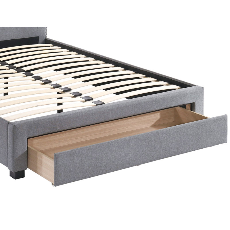 Mobilier de chambre à coucher avec cadre de lit capitonné en tissu et toile de jute gris anthracite, Lit double, Gris clair