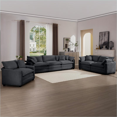 Canapés modulaires, siège profond moderne surdimensionné 3 pièces pour salon Home Cinéma | Gris / velours côtelé