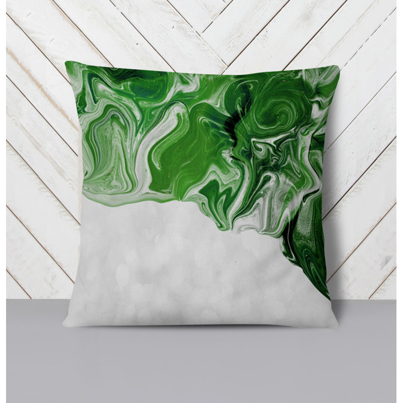 Throw Pillow With Insert, White/Green Abstract 5, 18"H x 18"W