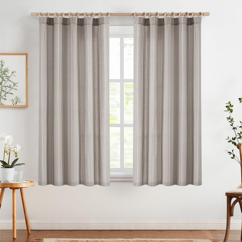 Semi Sheer Rod Pocket Linen Blend Striped Curtains, L 50 po x L 63 po, Gris