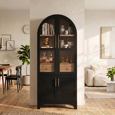 71" Tall Arched Glass Door Kitchen Storage Cabinet,Kitchen Pantry Cabinet with Door Internal Storage Racks, Hidden Drawer,Open & Adjustable Shelvesm,Cupboard for Kitchen, Dining Room,Easy to Assembly
