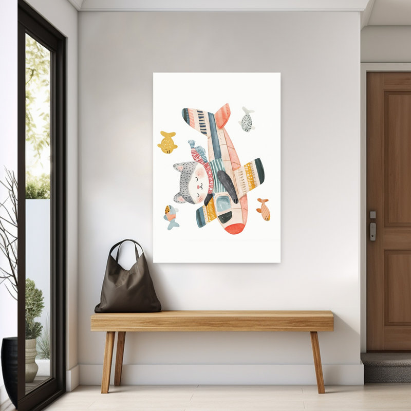 «Whimsical Cat Pilot Colorful Playful Whimsical Cat Fish», impression murale, H 60 po x l 40 po