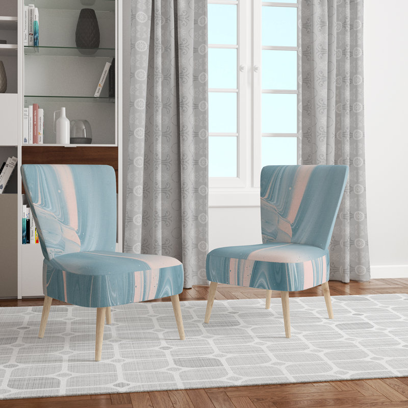 Upholstered Floral Side Chair - Modern floral Accent Chair, Abstract Blue Polyester Blend 3