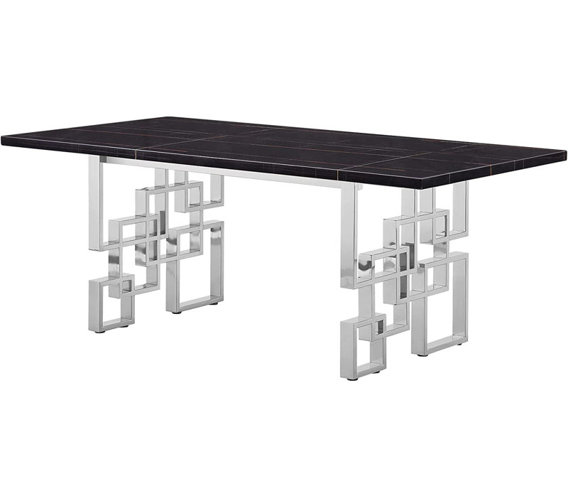 Metal Base Dining Table, Black, Silver