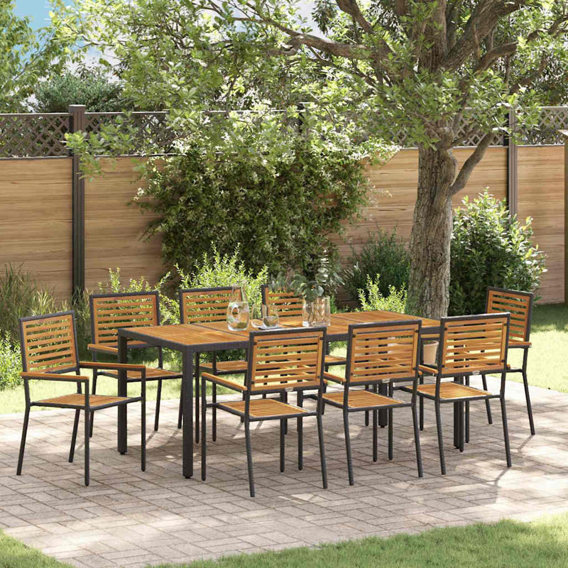 9 Piece Garden Dining Set Black Poly
