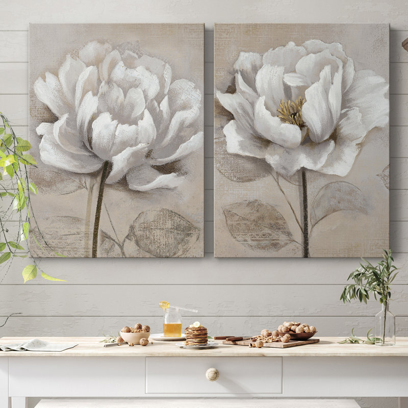 "Soft White I" 2-Piece Painting Print Set, 32" H x 48" W, Wrapped Canvas, No Frame