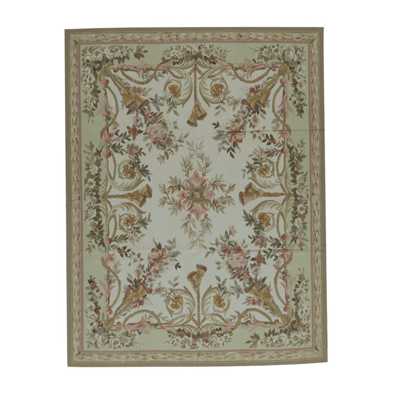 Hand-Knotted High-Quality Light Green and Light Blue Area Rug