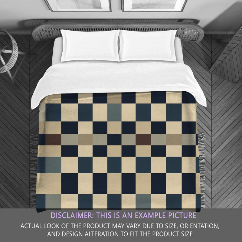 Machine Printed Comforter, Queen Comforter, Navy/Beige Checkered