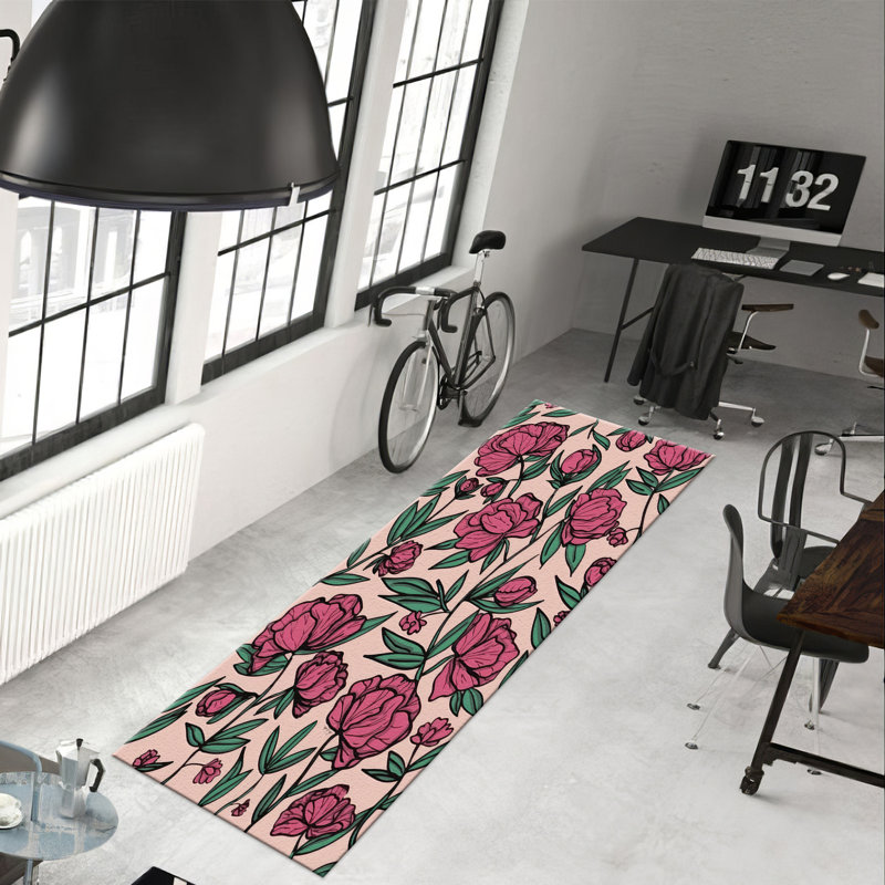 Classic Non Woven Thin Type Printed Rug Featuring a Beautiful Floral Motif in Soothing Earth Tones Perfect for Adding an Elegant Touch to Any Living Space