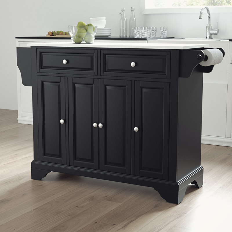 Baillargeon Granite Top Kitchen Island, Black