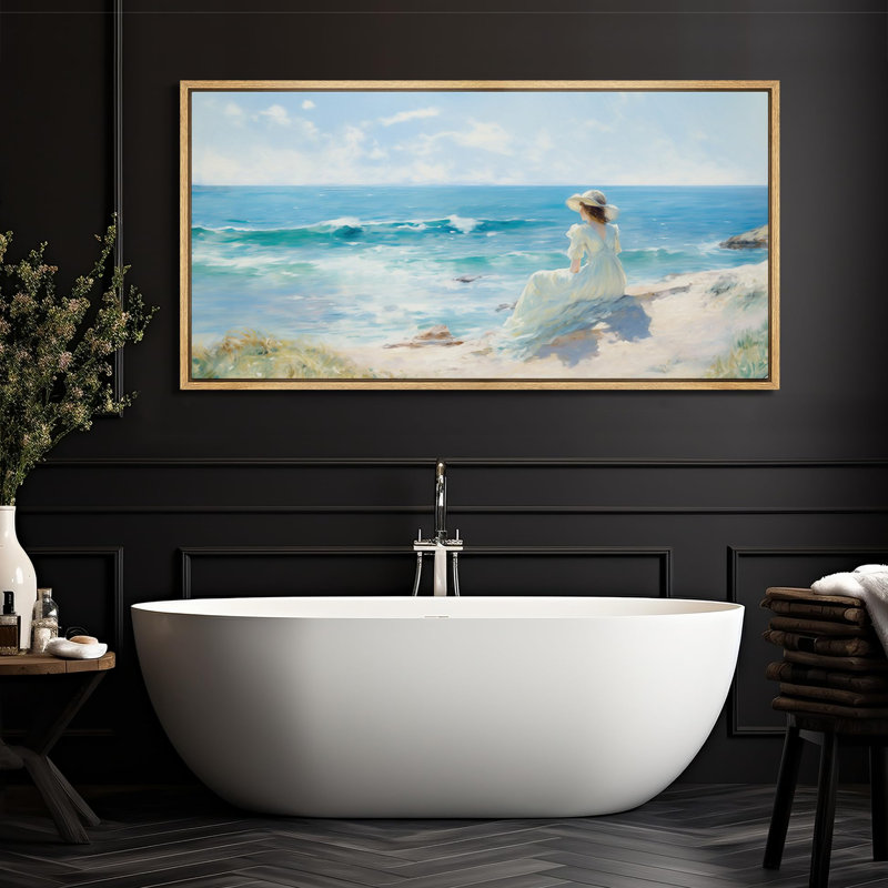 Coastal Beach Seaside Contemplation Impressionist, H 30 po x l 60 po, Naturel