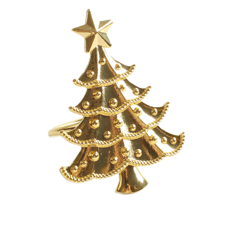Rond de serviette de Noël en métal doré, ensemble de 4, Or
