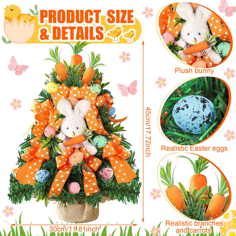 18-Inch Easter Tree with Colorful Eggs and Bunny, Spring Table Decorations with Burlap Base