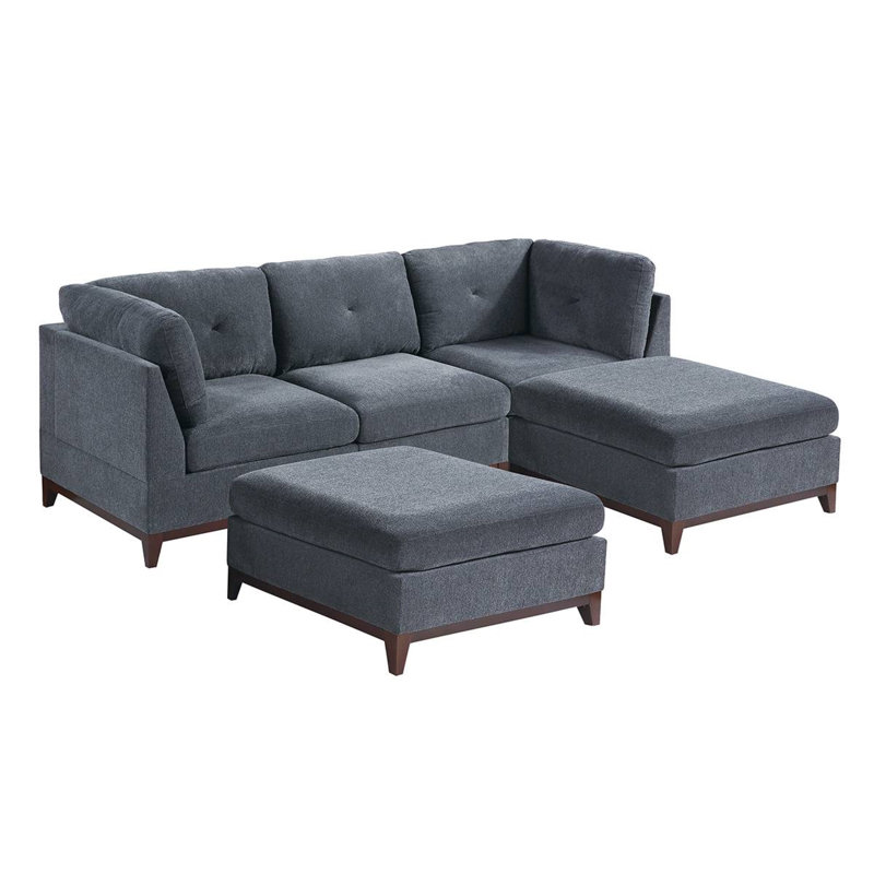 Canapé avec méridienne réversible avec repose-pieds de 104 po de large Danhiccy, Chenille gris cendré