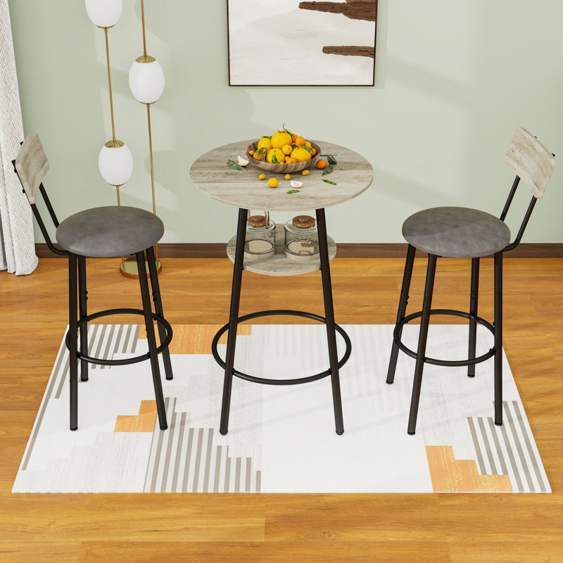 Ensemble de tabourets de bar 3 pièces avec table, tablette et 2 tabourets, Gris pâle / gris, Gris