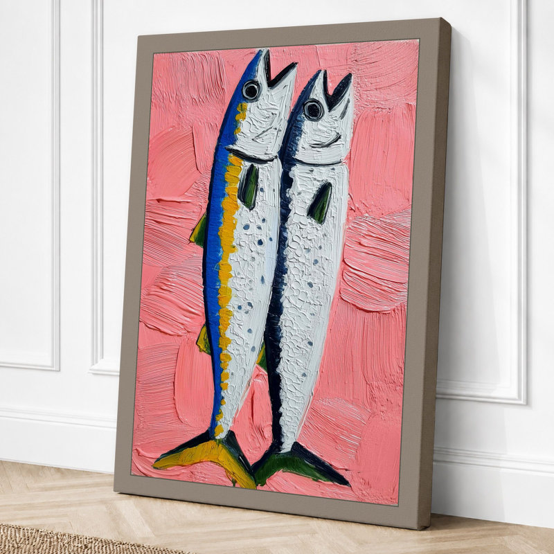 Two Fish Standing Boho - Print, 24x16 - 61.0 x 40.6 cm, Taupe Border