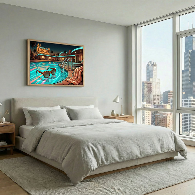 Ensemble de 1 tableau sur toile de style piscine rétro, H 32 po x l 48 po, Naturel