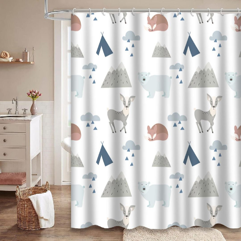 Rideau de douche mignon avec 12 crochets, L 72 po x l 72 po