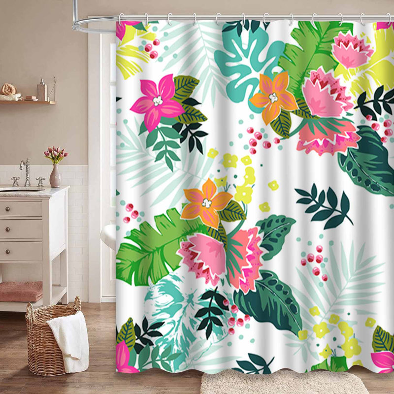 Rideau de douche imperméable à motif aquarelle et hibiscus tropical avec 12 crochets, L 72 po x l 84 po