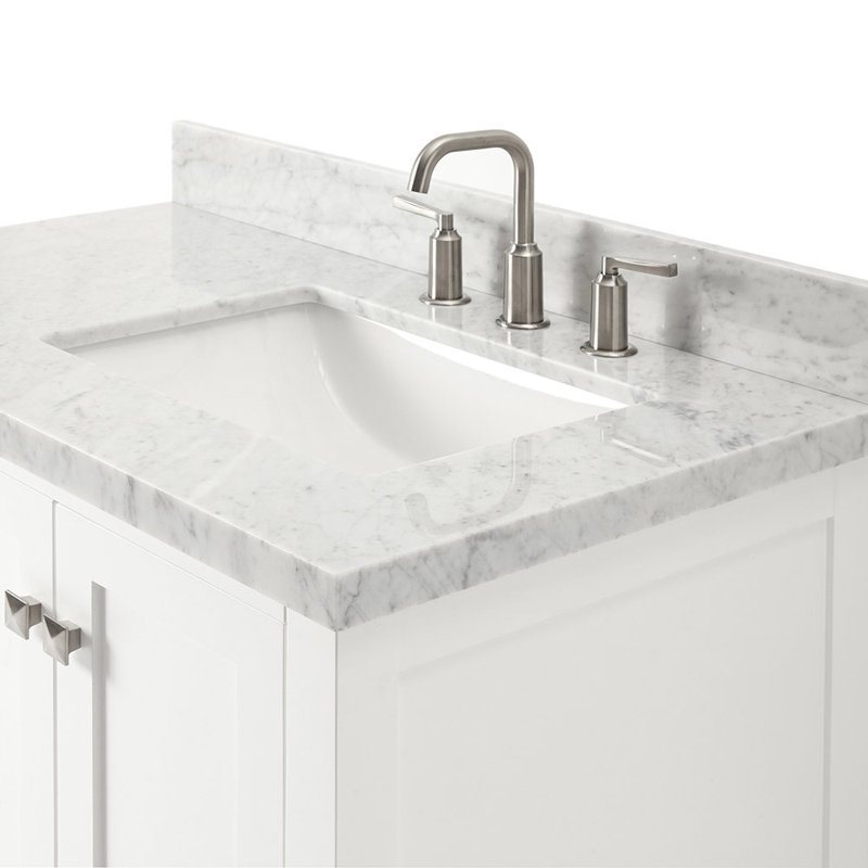 Cambridge 37'' W Single Vanity, White, Brushed Nickel, Carrara Marble