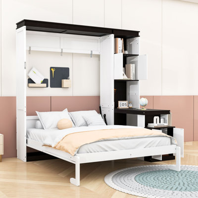 Lit escamotable avec bureau, tablettes de rangement et armoires