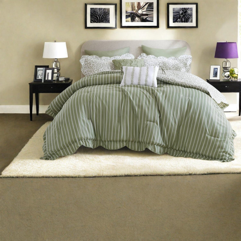 Ensembles de literie vert sauge moderne, ensemble d'édredon en polyester 5 pièces pour la maison