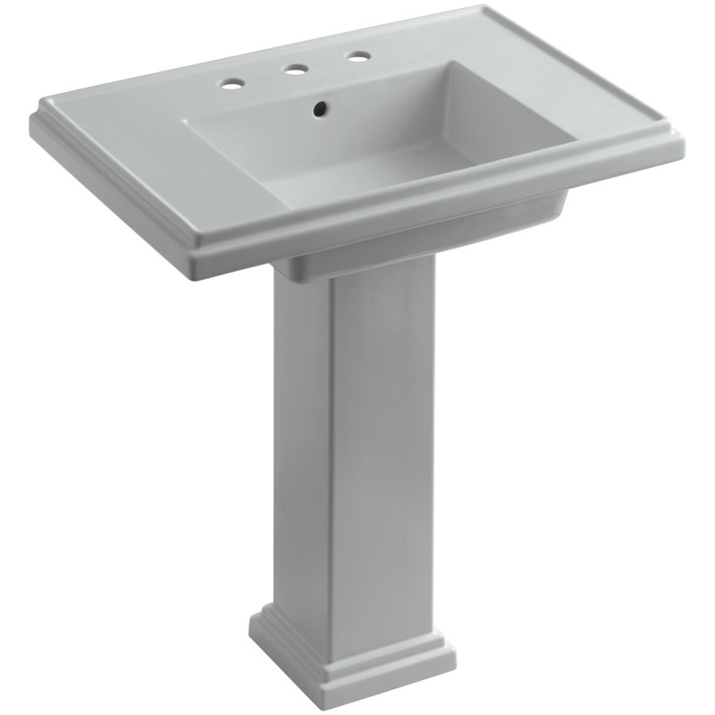 Tresham Fireclay Pedestal Bathroom Sink, Ice Gray, 8" Centers, 34.625" H x 19.5" W x 30" L