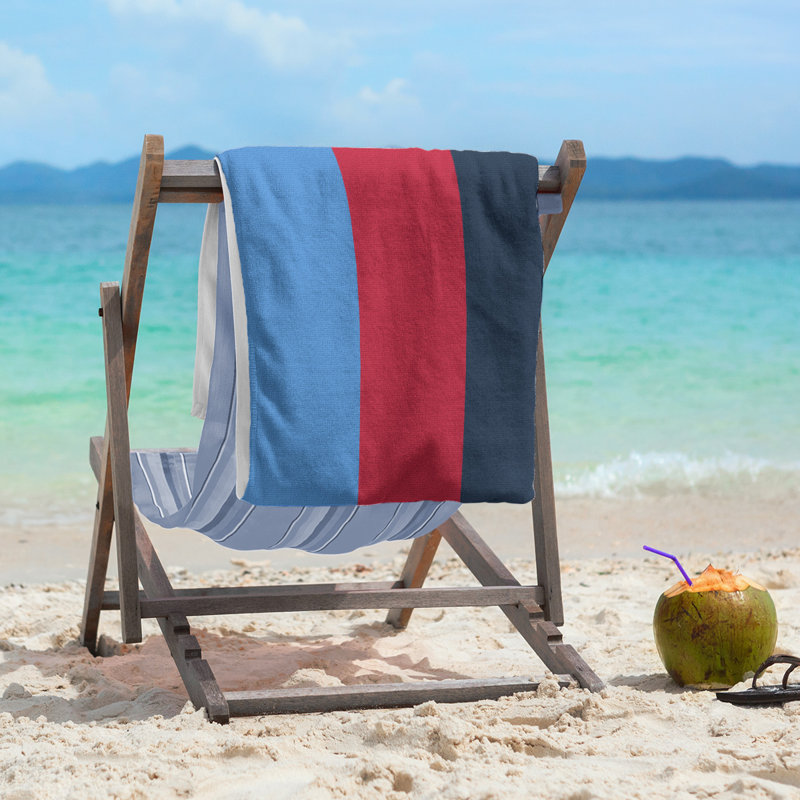 Cotton Blend Beach Towel, Light Blue/Blue/Red