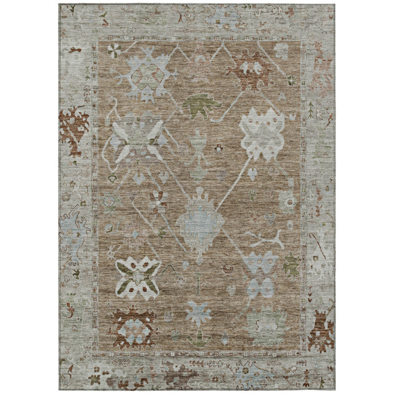 Machine Washable Indoor/Outdoor Xhevrie Brown Rug, Rectangle 3' x 5'