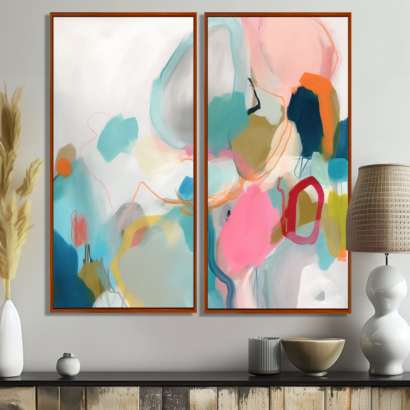 «Pink Blue Minimalims Fludity II», reproduction d'art minimaliste abstraite sur toile, 20" H x 24" W, Brown