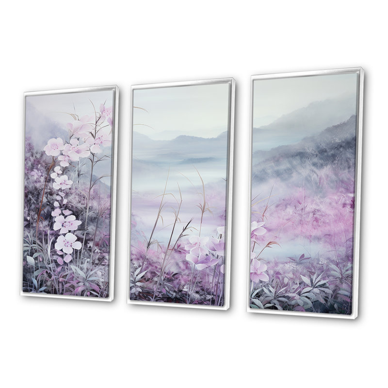 Japon, bambou par la montagne II, ensemble d'art mural sur toile fleurs, Cadre flottant blanc, H 40 po x l 60 po x P 1 po