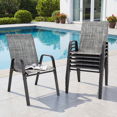 Patio Chairs Set of 6, Stackable Outdoor Dining Chairs for All Weather Textilene Fabric & Metal Frame, Outdoor Chairs Set for Backyard Deck Garden,gary