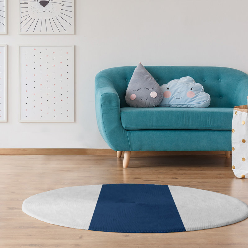 Tapis blanc/bleu marine tissé à plat Minnesota, Rond 5 pi