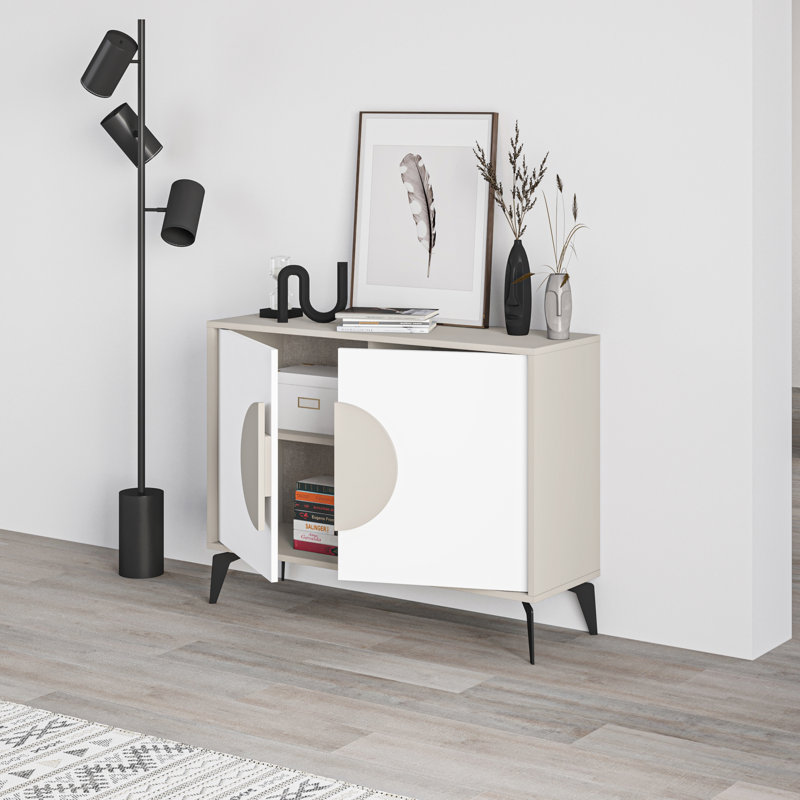 Kaira 2-Door Cabinet Stylish Storage Solution for Modern Living Spaces, Light Grey/White