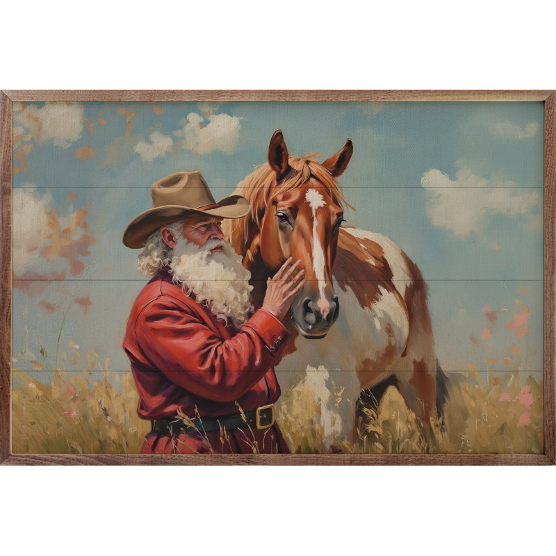 Père Noël et cheval de peinture, H 24 po x l 16 po