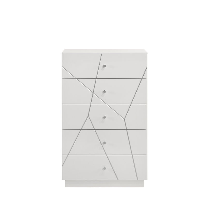Commode - Finition laquée avec motif géométrique et tiroirs spacieux pour rangement moderne - blanc