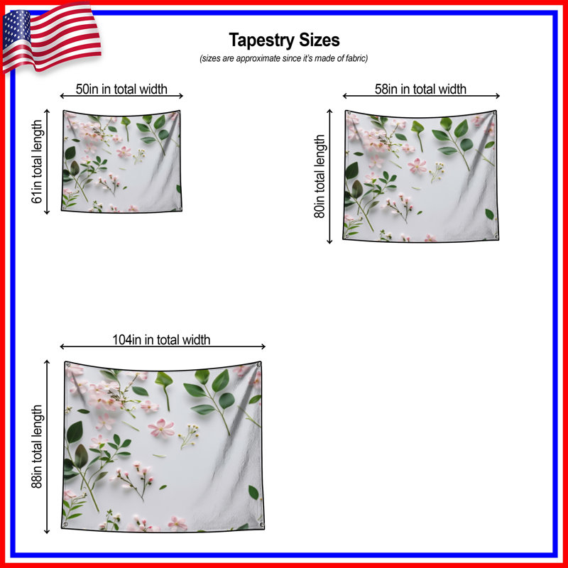 Tapisserie florale - Décoration murale nature, H 50 po x l 60 po avec 4 œillets