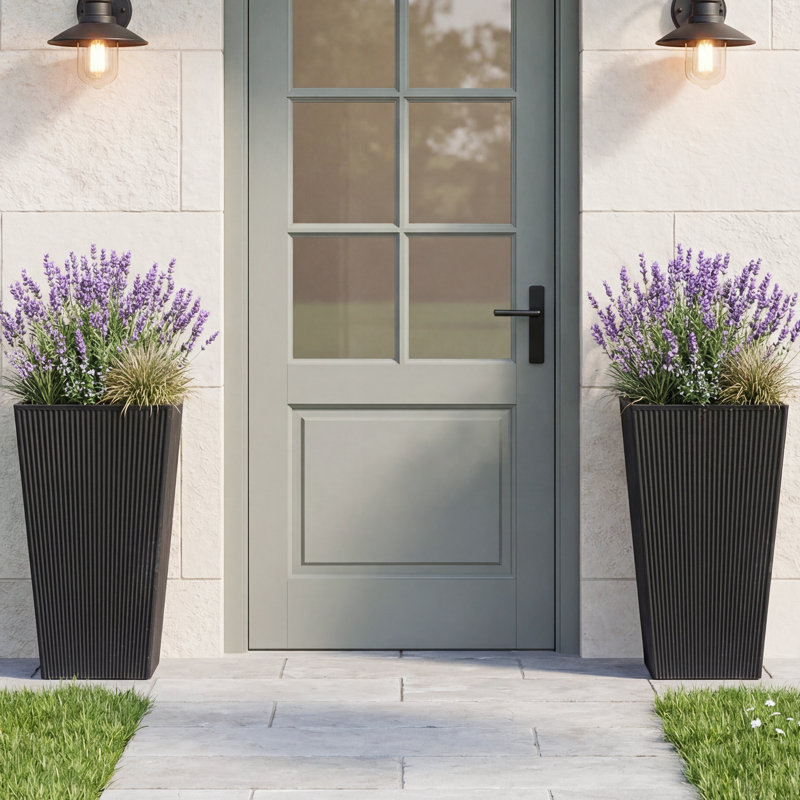 28.4-Inch Tall PE Fluted Tapered Planter Pot, Black