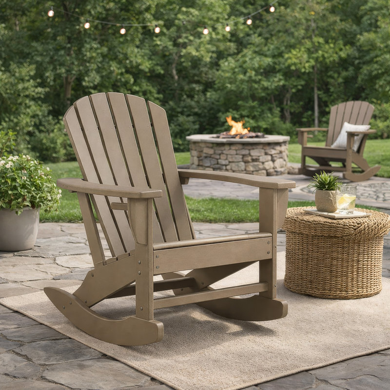 Chaise berçante d'extérieur en polyéthylène Caty, Brun