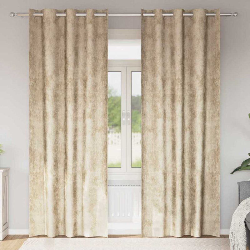 Alithia Velvet Room Darkening Curtain Pair, 140cm Width x 245cm Drop, Cream
