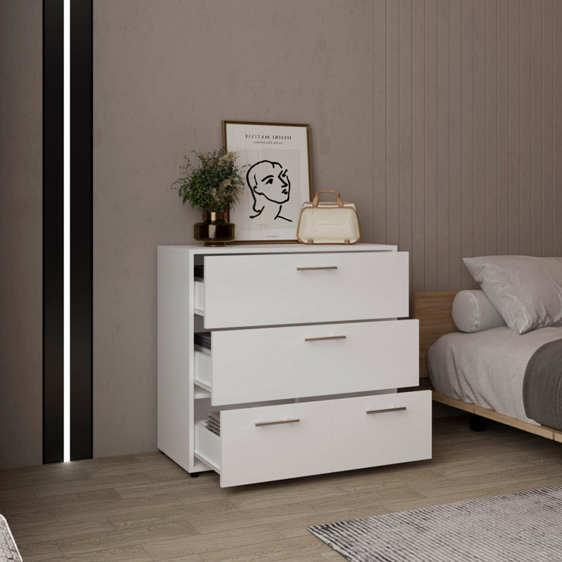 Commode, 4 tiroirs, 4 pieds, blanc