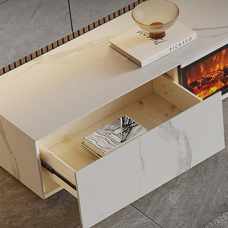 Meuble télé avec foyer à flamme simulée, Blanc, 78.74"