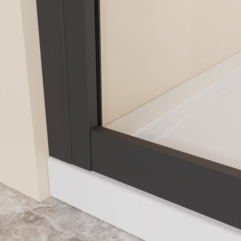 Porte de douche d'angle moderne noir mat, cabine de douche coulissante en verre avec poignée