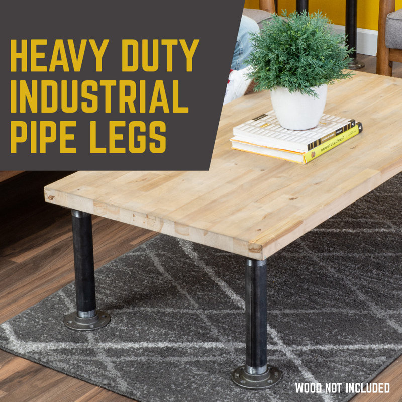 Industrial Pipe Table Legs With Round Flanges - 2 Pack, 12.25" x 4.5 x 4.5
