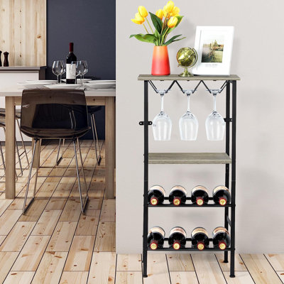 Adryonna 12 Bottle Floor Wine Bottle & Glass Rack in