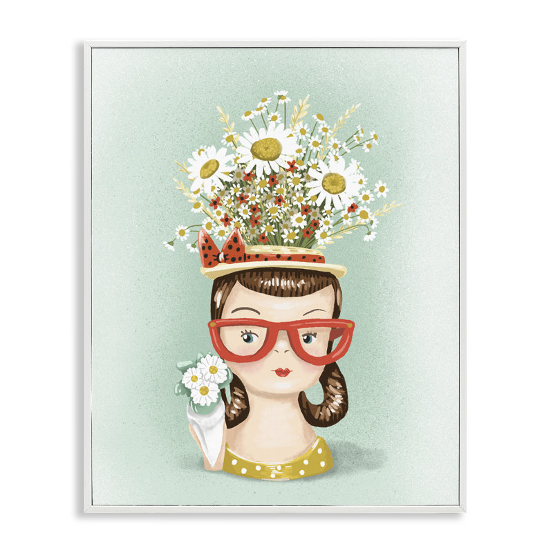 Boîte à fleurs rétro avec marguerites, estampe numérique, design par Jilly Jack Designs, H 30 po x l 24 po