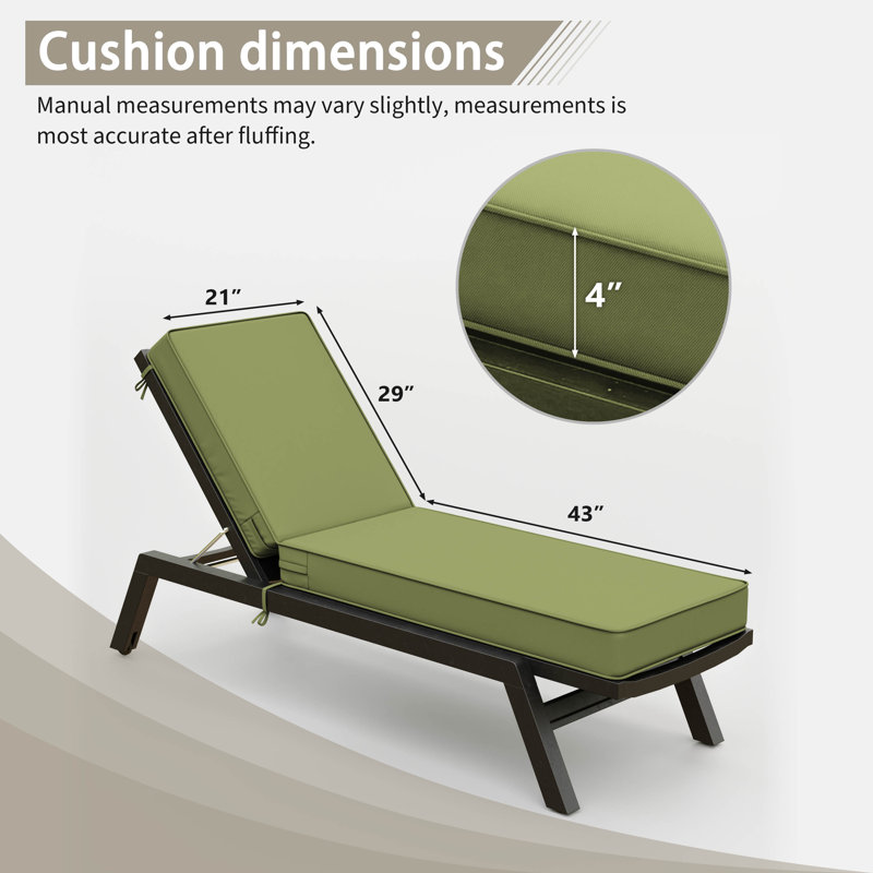 Coussin de chaise longue d'extérieur, Vert clair, L 72 po x P 21 po