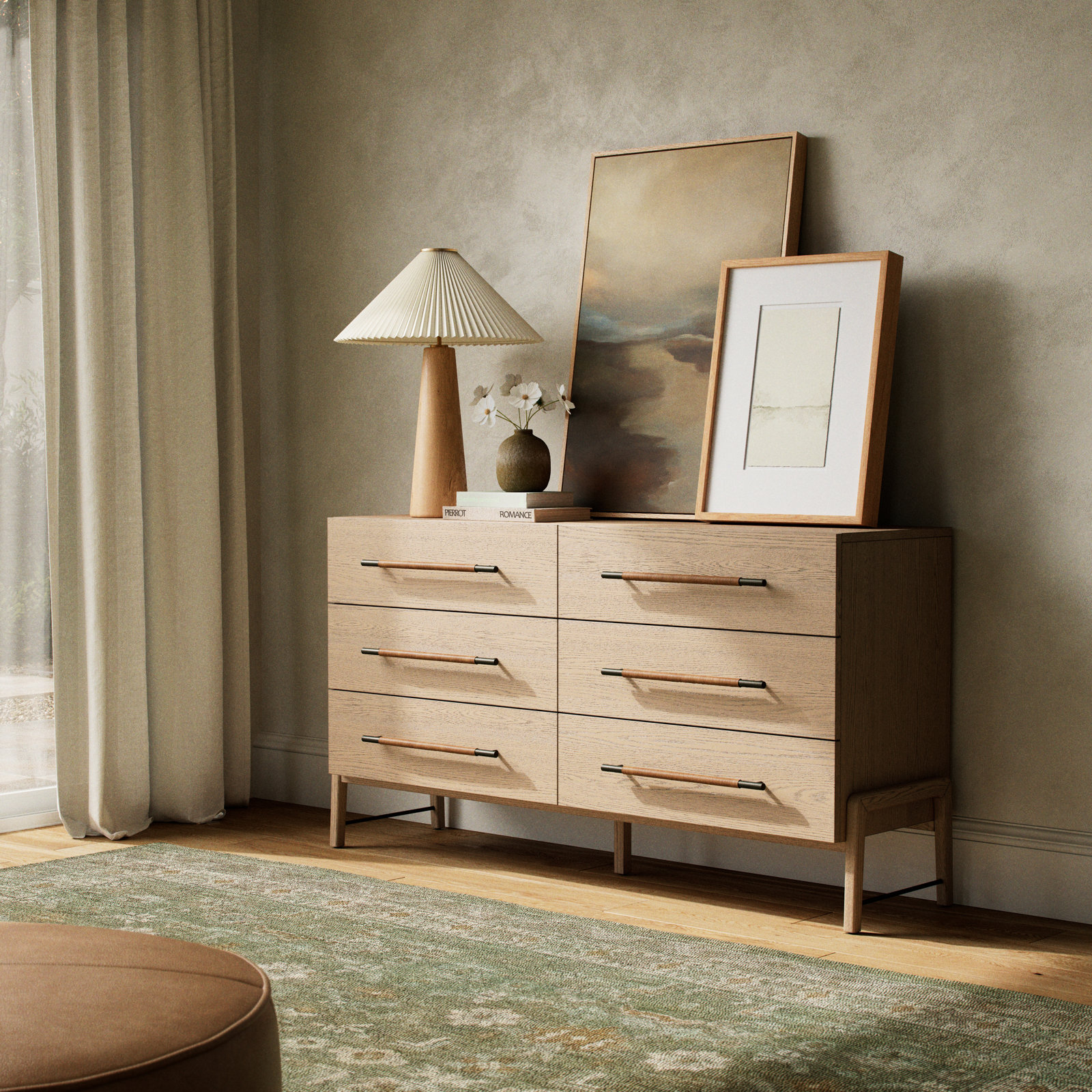 Karsten 6 Drawer 62.5" W Double Dresser, Yucca Oak