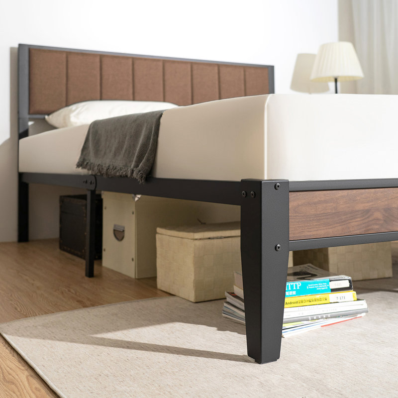 Upholstered Bed Frame with Headboard Platform Bed Frame, Brown, Full