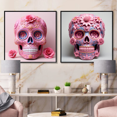 La Calavera Mexican Head Art - Mexican Art Square Collage Set Of 2